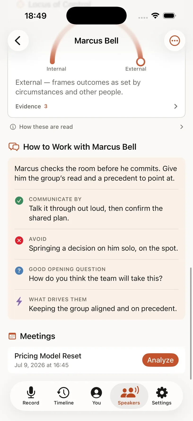 James playbook for a person you meet — how to communicate, what to avoid, and a good opening question